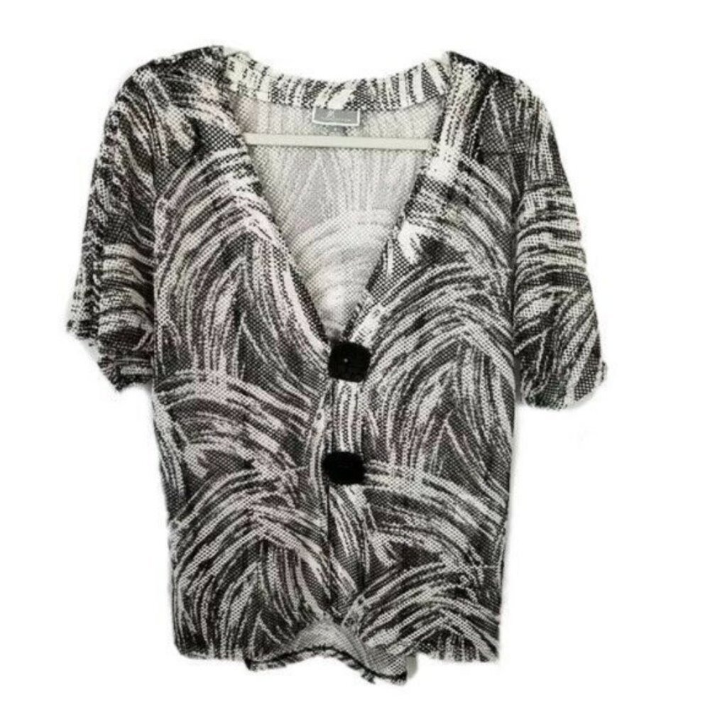 JM Collection Women's Small Black White Abstract Mesh Swim Cover-Up